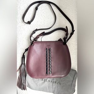 All Saints Burgundy Leather Crossbody Bag.